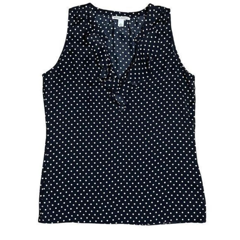 Banana Republic | sleeveless ruffle blouse, black with cream dots